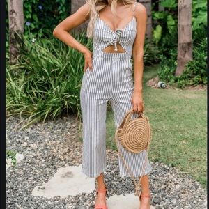 Striped Tie Front Jumpsuit size Medium
